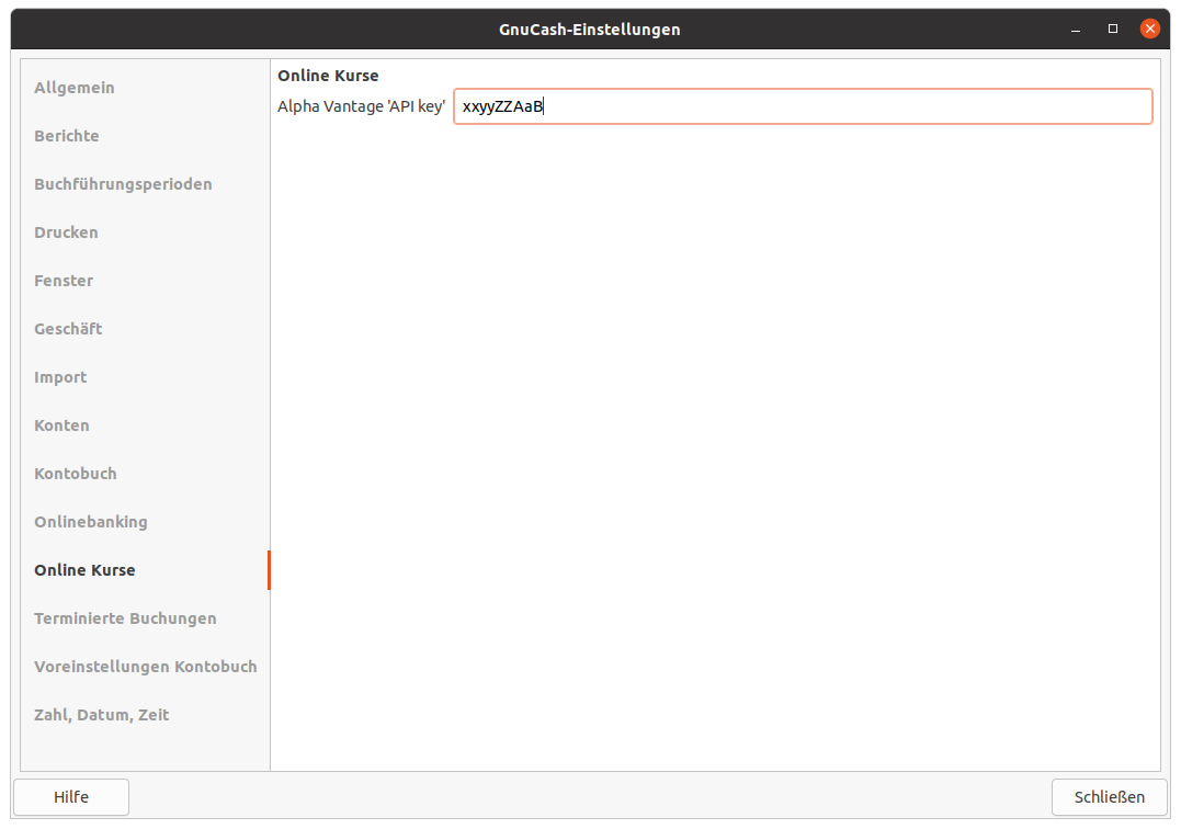 Die GnuCash-Einstellungen die Online Kurse