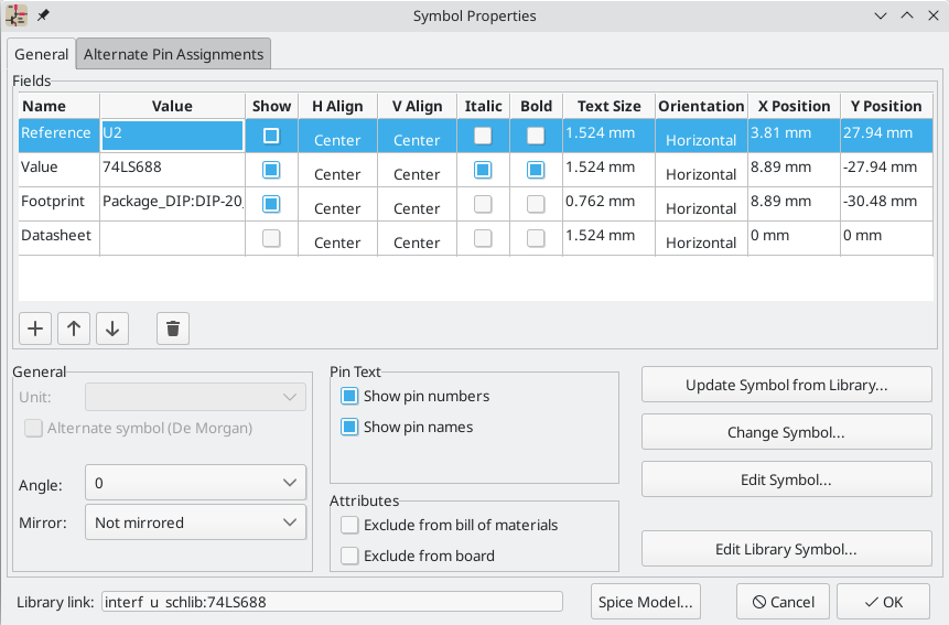 Component Properties dialog