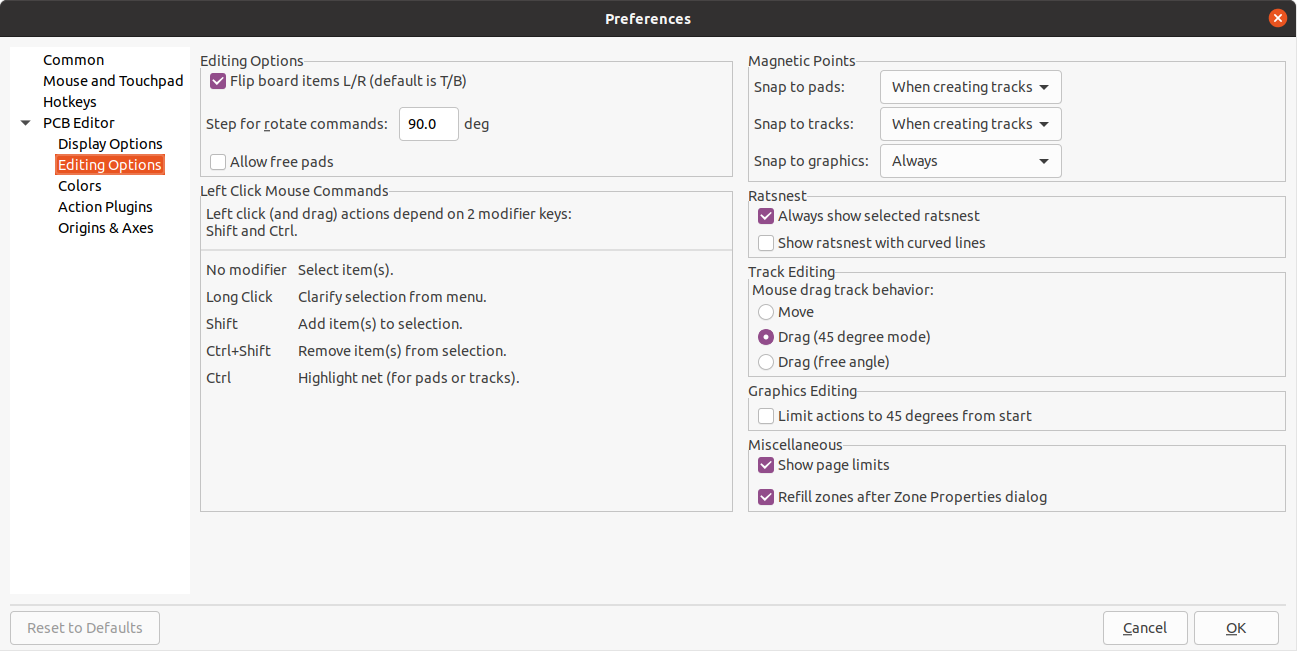 pcbnew preferences editing