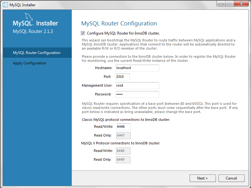 MySQL Router configuration