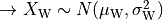 \rightarrow X_\mathrm{W} \sim N(\mu_\mathrm{W}, \sigma_\mathrm{W}^2)