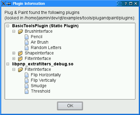 Screenshot of the Plugin dialog