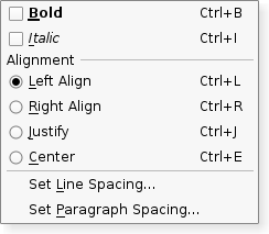 Alignment options in a QMenu