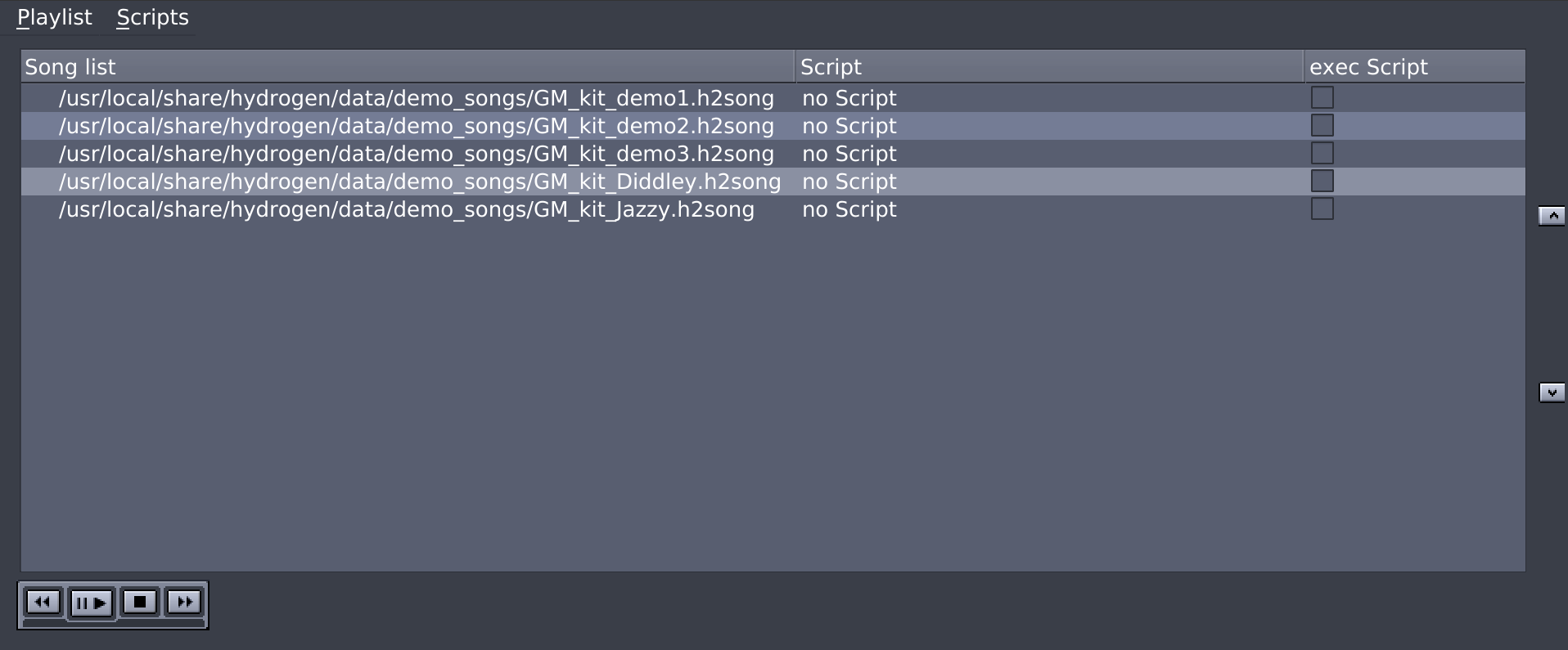The Playlist Editor with Demo Songs loaded