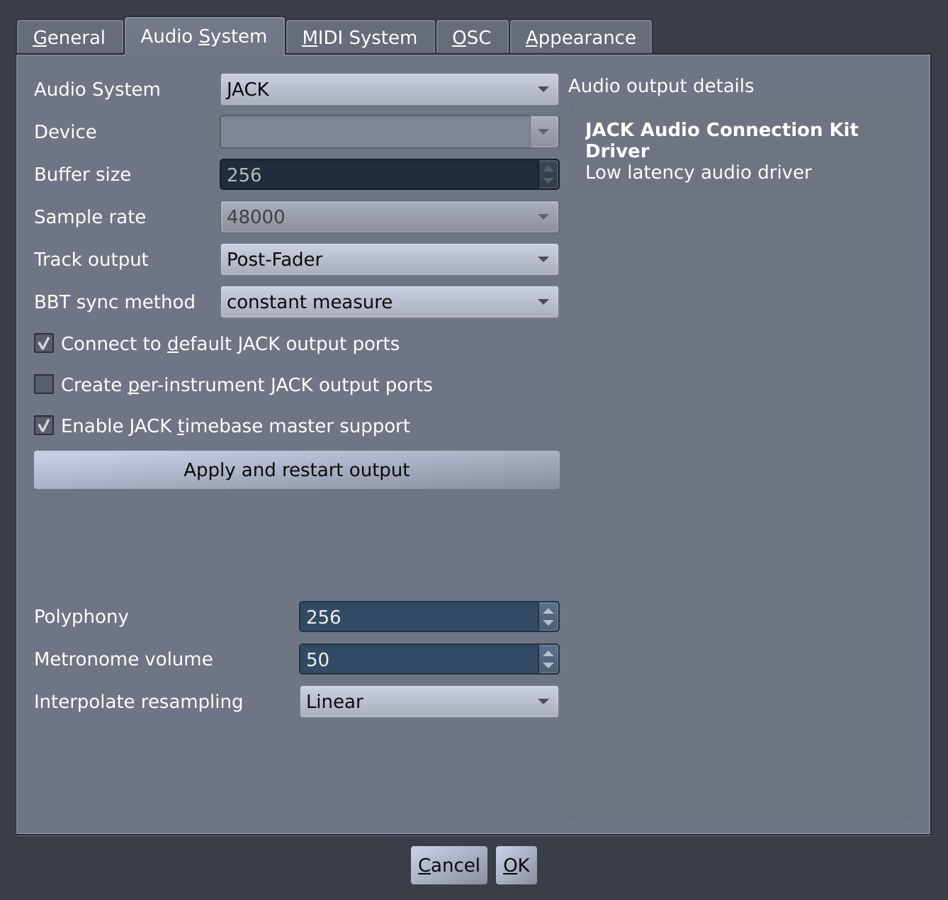 The Audio System Tab