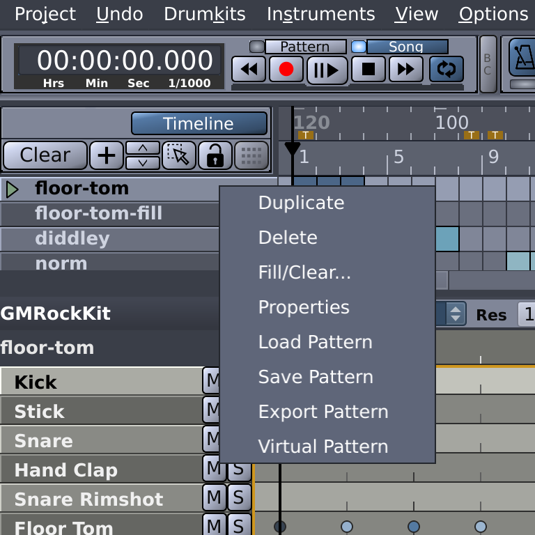 The Pattern Options menu