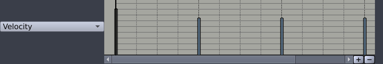 The Note Properties Ruler set to Velocity